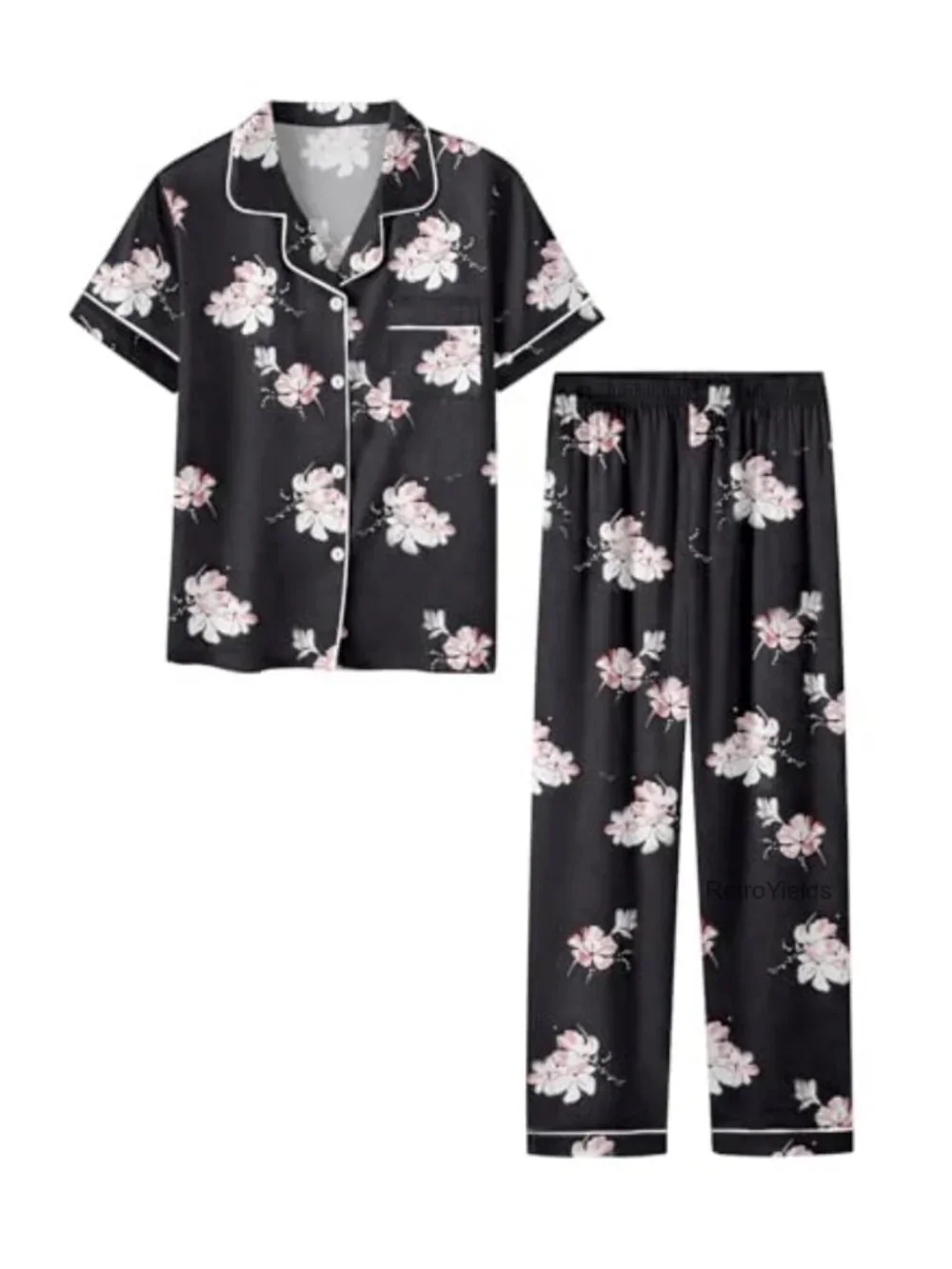 Girls Satin Pajama Set - 2 Piece Buttons Short Sleeve